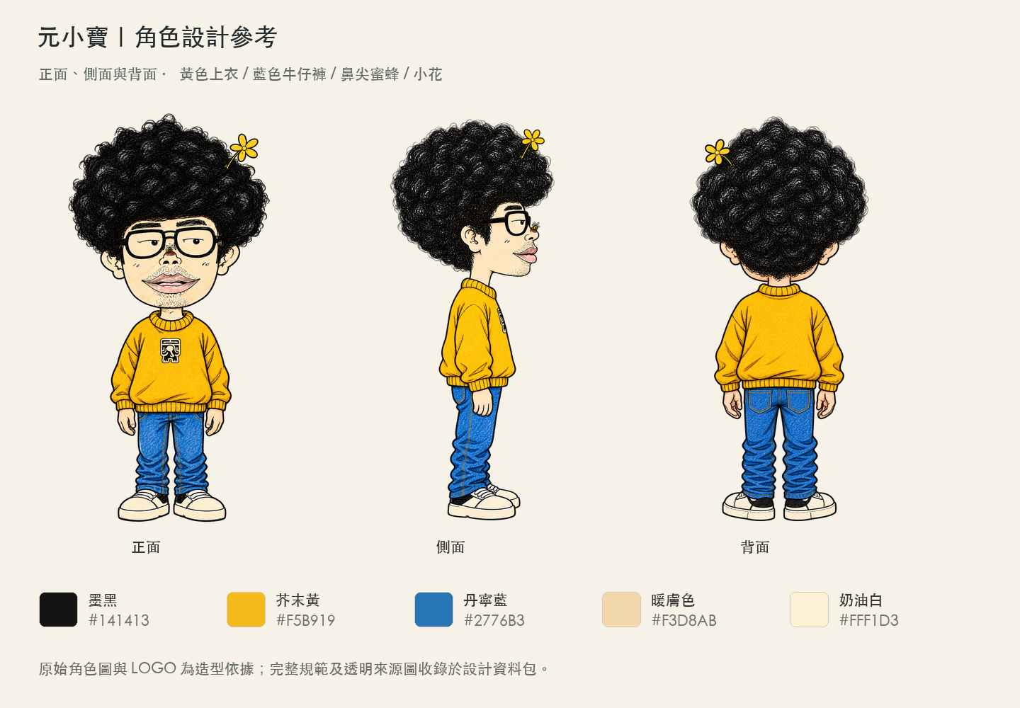 元小寶正面側面背面與配色參考